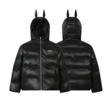 Unisex Down Jacket Doberman Devil Ears Leather Jacket Bread Cotton Jacket