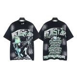 Men's t-shirt, hip-hop print, 100% cotton, printed, washed