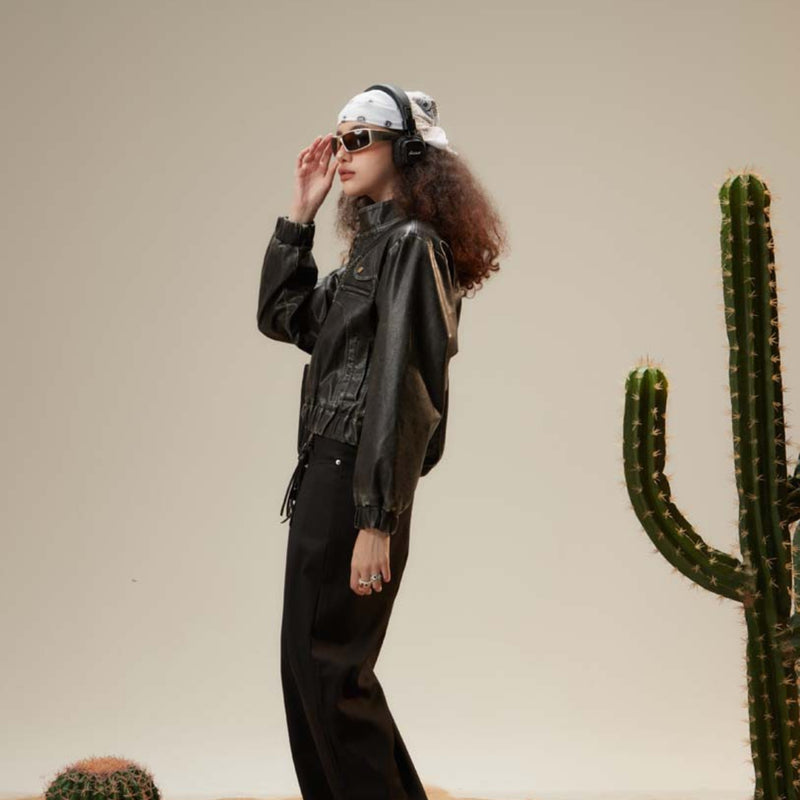 Unisex Sweater Autumn Ultra-Short Leather Jacket