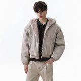 Unisex Down Jacket Men's Winter Warm Plush Brimmed Hooded Jacket