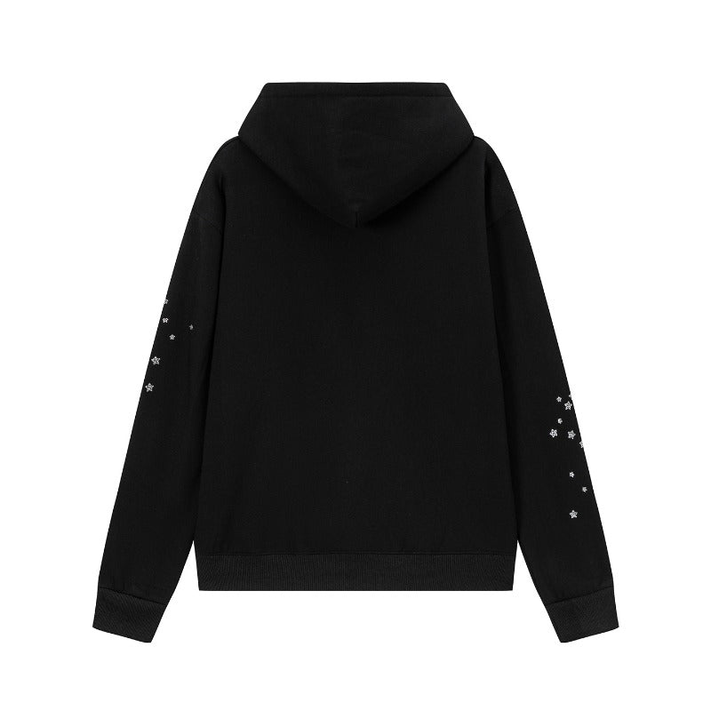 Hip-hop hoodie american style hoodie spider web letter hot diamond fleece-linedloose hooded sweatshirtoutwear