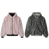 Unisex Down Jacket Winter Fleece Collar Double Sided Hooded Jacket