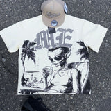 Mixed Emotion T-Shirt Alien Print Diamond Casual Loose Short Sleeve T-Shirt