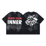 Men's short-sleeve t-shirt - washed print with hotfix rhinestones - premium cotton - high quality