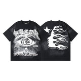 Men's short-sleeve t-shirt - washed print with hotfix rhinestones - 100% cotton - premium quality