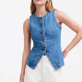 Women's sleeveless denim vest - summer european & american style, slim fit, cross-border e-commerce, round neck tank top