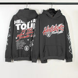 HS Hoodie Vintage Distressed Flame Graffiti Printing Velvet Padded Loose Casual