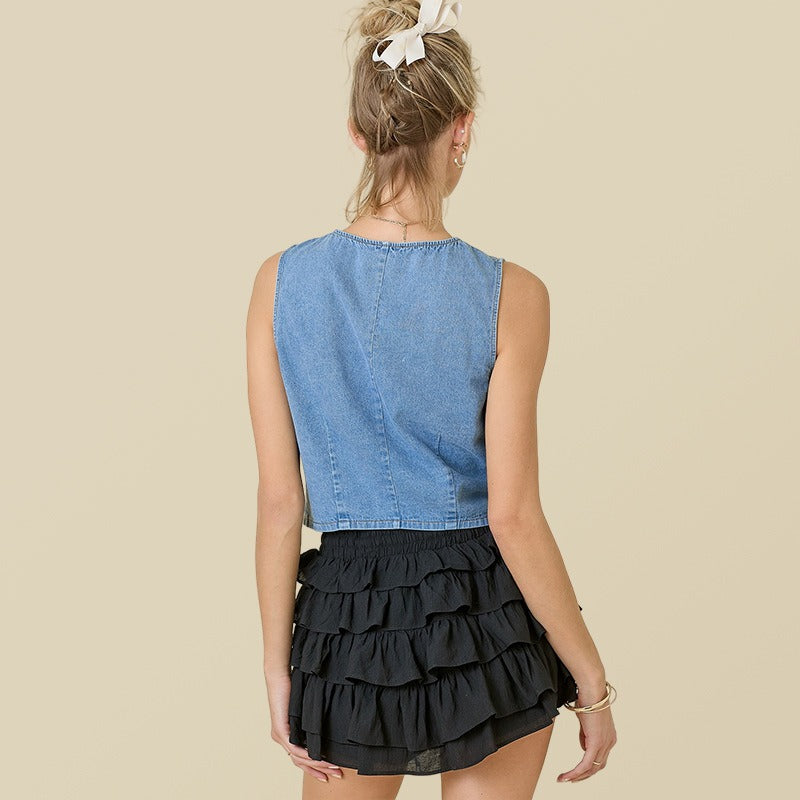 Women's top - direct from the factory, amazon & aliexpress seller, fashionable & trendy casual denim vest with tie-up straps for women - perfect for us & european cross-border e-commerce