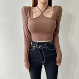 Women Long Sleeve Shirt Women's Sexy Long Sleeve Short Top