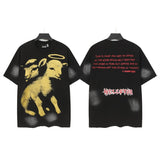 Godspeed t-shirt short-sleeved men's washed cotton printing hot diamond holes street clothing