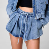 Women top cross-border export independent station annual workwear style denim outwear women's high waistlooseslimming lookshortsuit women