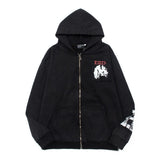 Hip-hop hoodie american loosecasual washed retro distressed patch printing hooded sweatshirt zipper outwear