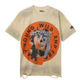 Rough play washed and hot-drilled pure cotton t-shirt g direct printing