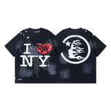 Men's short-sleeve t-shirt - washed print with hotfix rhinestones - premium cotton - high quality