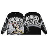 Long-sleeve t-shirt for men - rhinestone print, 100% cotton, hip-hop streetwear