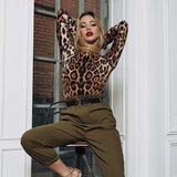 Women Jumpsuit Spring Sexy Turtleneck Print Long Sleeve Jumpsuit