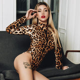 Women Jumpsuit Spring Sexy Turtleneck Print Long Sleeve Jumpsuit