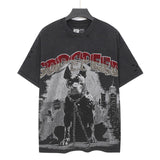 Godspeed t-shirt short-sleeved men's washed cotton printing hot diamond holes street clothing