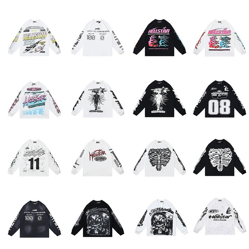 Men's long-sleeve t-shirt - washed cotton print - streetwear