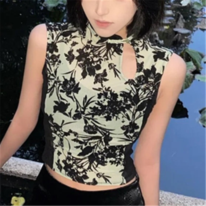 Women Camisole Amoi Pure Desire Sexy Flocking Cheongsam