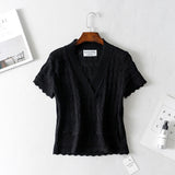 Women T-Shirt Spring/Summer V-neck Short-Sleeved Knitted Bottoming Shirt T-shirt