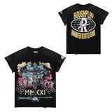 Rough play direct injection street printing washed pure cotton t-shirtg