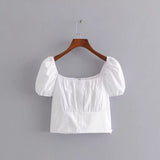 Women T-Shirt Single-Breasted French Short Top