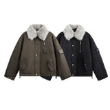 Unisex Down Jacket Winter Fur Collar Vintage Warm Tooling Jacket
