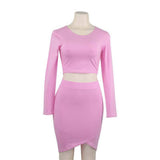 Women Co-Ord Set Long Sleeves Cropped Top Bud Skirt