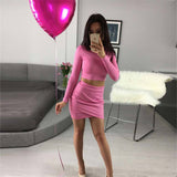 Women Co-Ord Set Long Sleeves Cropped Top Bud Skirt