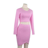 Women Co-Ord Set Long Sleeves Cropped Top Bud Skirt