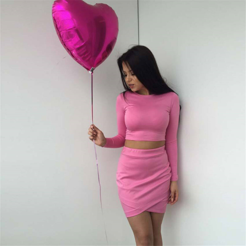 Women Co-Ord Set Long Sleeves Cropped Top Bud Skirt