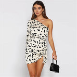 Women Desses Long Sleeve Pleating Slim Print Dress Skirt