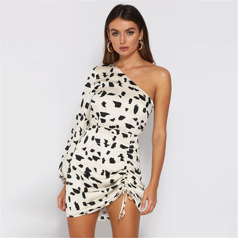 Women Desses Long Sleeve Pleating Slim Print Dress Skirt