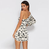 Women Desses Long Sleeve Pleating Slim Print Dress Skirt