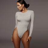 Women Jumpsuit Winter Slim Fit round Neck Long Sleeves Base Bodysuit