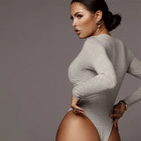 Women Jumpsuit Winter Slim Fit round Neck Long Sleeves Base Bodysuit