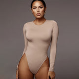 Women Jumpsuit Winter Slim Fit round Neck Long Sleeves Base Bodysuit