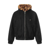 Unisex Down Jacket Winter Fleece Cotton Jacket Tiger Pattern Fur Collar Jacket