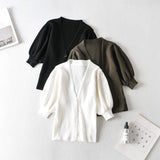 Women T-shirt V-neck Knitted Cardigan Women Retro Short T-shirt