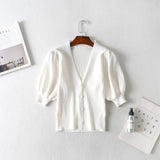 Women T-shirt V-neck Knitted Cardigan Women Retro Short T-shirt