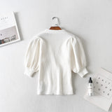 Women T-shirt V-neck Knitted Cardigan Women Retro Short T-shirt