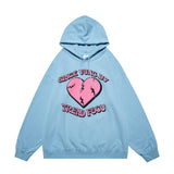 Men Hoodie Hooded Sweater Men's Autumn and Winter Clothing Heart Printing Loose