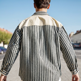 Men Jacket Stripe Stitching Workwear Shirt