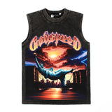Hip hop tank top american retro fall down statue of liberty washed distressed street trendy vest hip hop vest tops