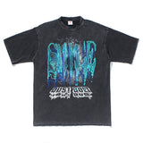 Men T Shirt Washed Distressed Dark Printed Short-Sleeved T-shirt Men Loose Retro