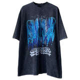 Men T Shirt Washed Distressed Dark Printed Short-Sleeved T-shirt Men Loose Retro