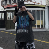 Men T Shirt Washed Distressed Dark Printed Short-Sleeved T-shirt Men Loose Retro