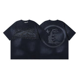 Men's short-sleeve t-shirt - washed print with hotfix rhinestones - premium cotton - high quality