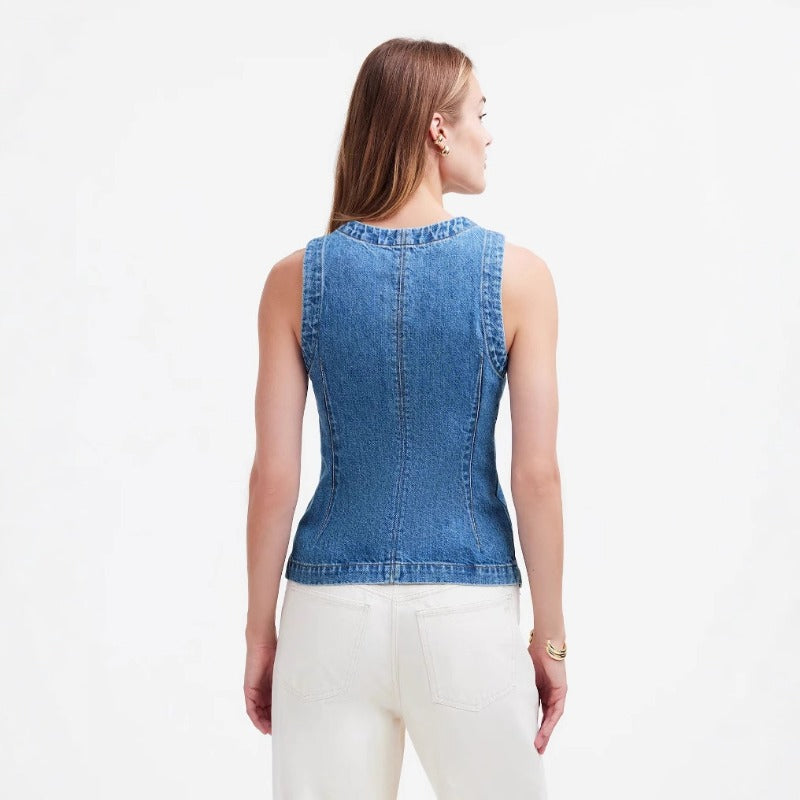 Women's sleeveless denim vest - summer european & american style, slim fit, cross-border e-commerce, round neck tank top